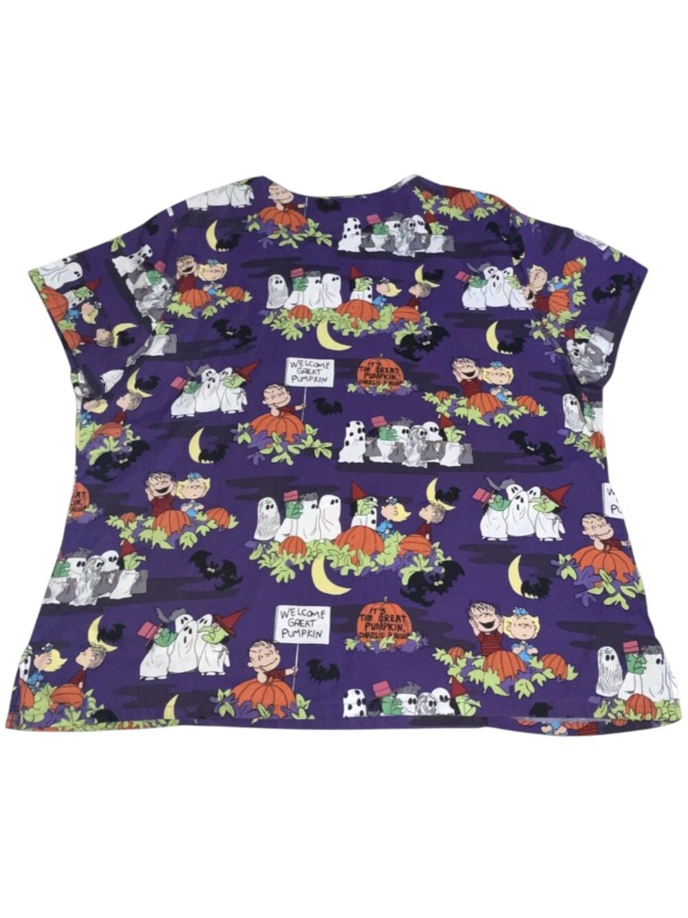 PEANUTS Womens Scrub Top Halloween Great Pumpkin Charlie Brown Plus Sz 2X Purple - Picture 3 of 10